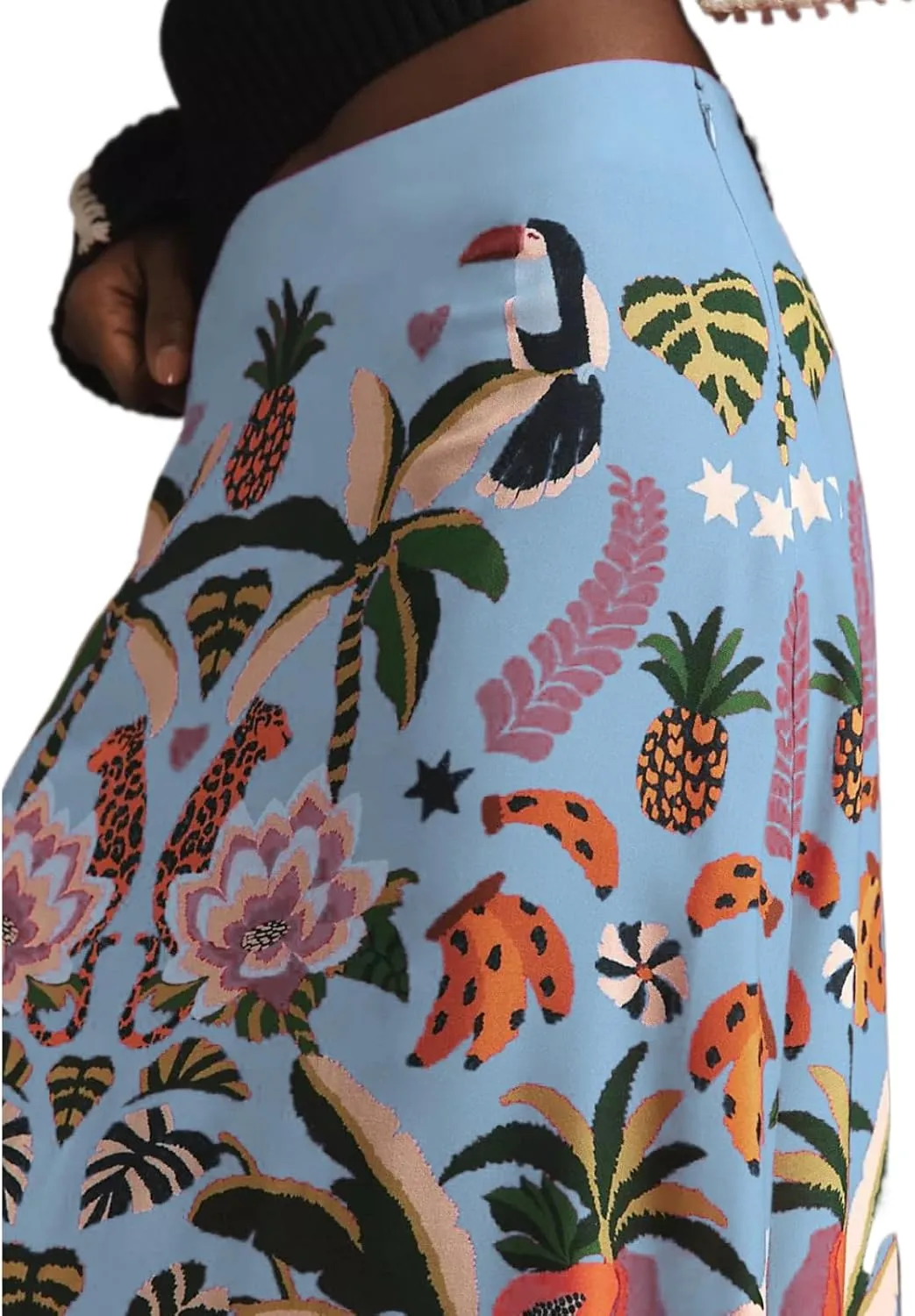 A Line Midi Skirts for Women Floral Satin Boho Wrap Pink High Waist Zipper Spring Summer Skirt