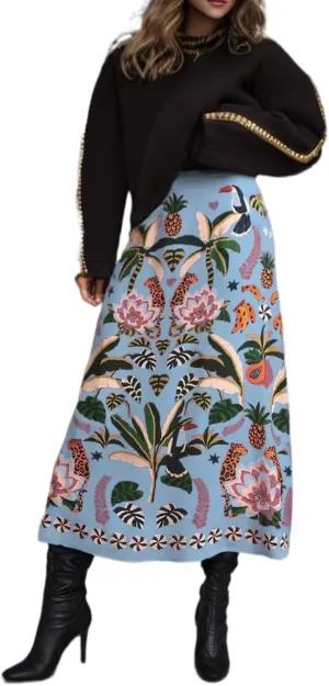 A Line Midi Skirts for Women Floral Satin Boho Wrap Pink High Waist Zipper Spring Summer Skirt