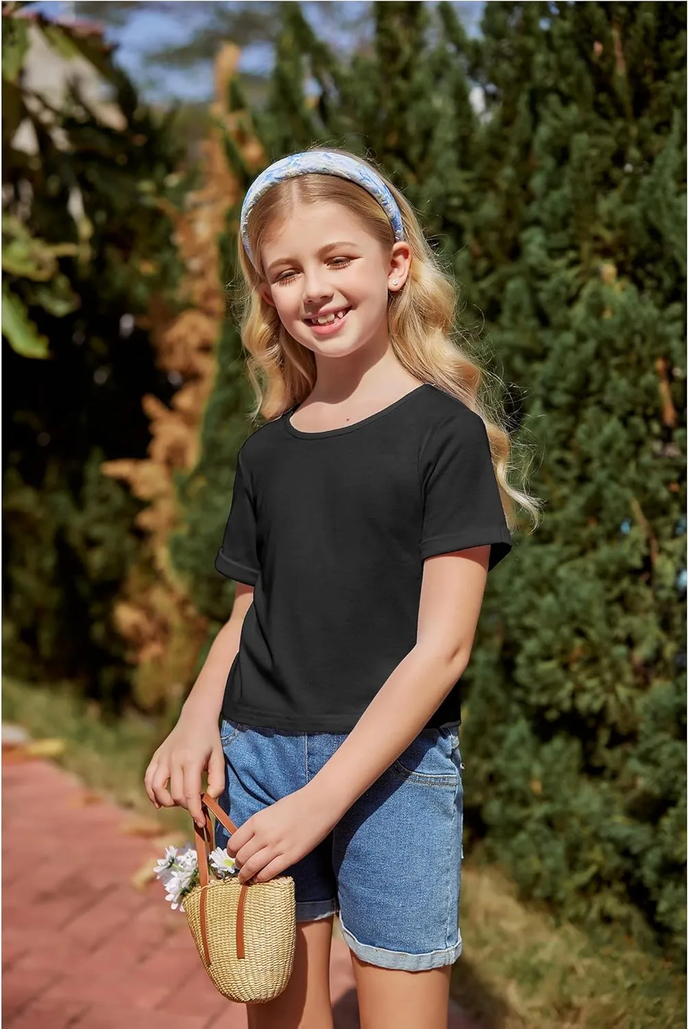 Arshiner Girls Crop Tops Short Sleeve Tie Dye Summer T Shirt Crewneck Rolled Cuffs Fashion Shirts Tee