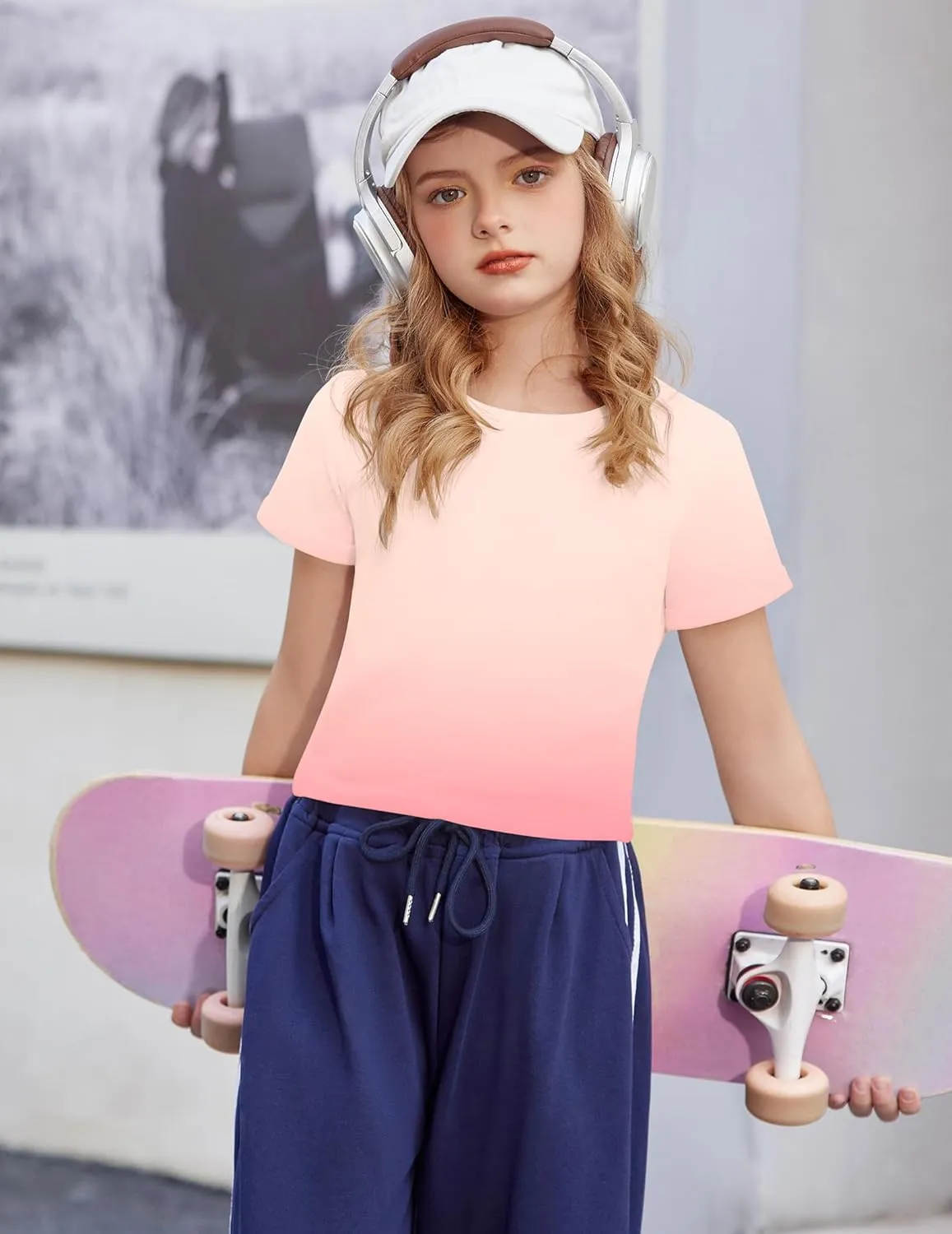 Arshiner Girls Crop Tops Short Sleeve Tie Dye Summer T Shirt Crewneck Rolled Cuffs Fashion Shirts Tee