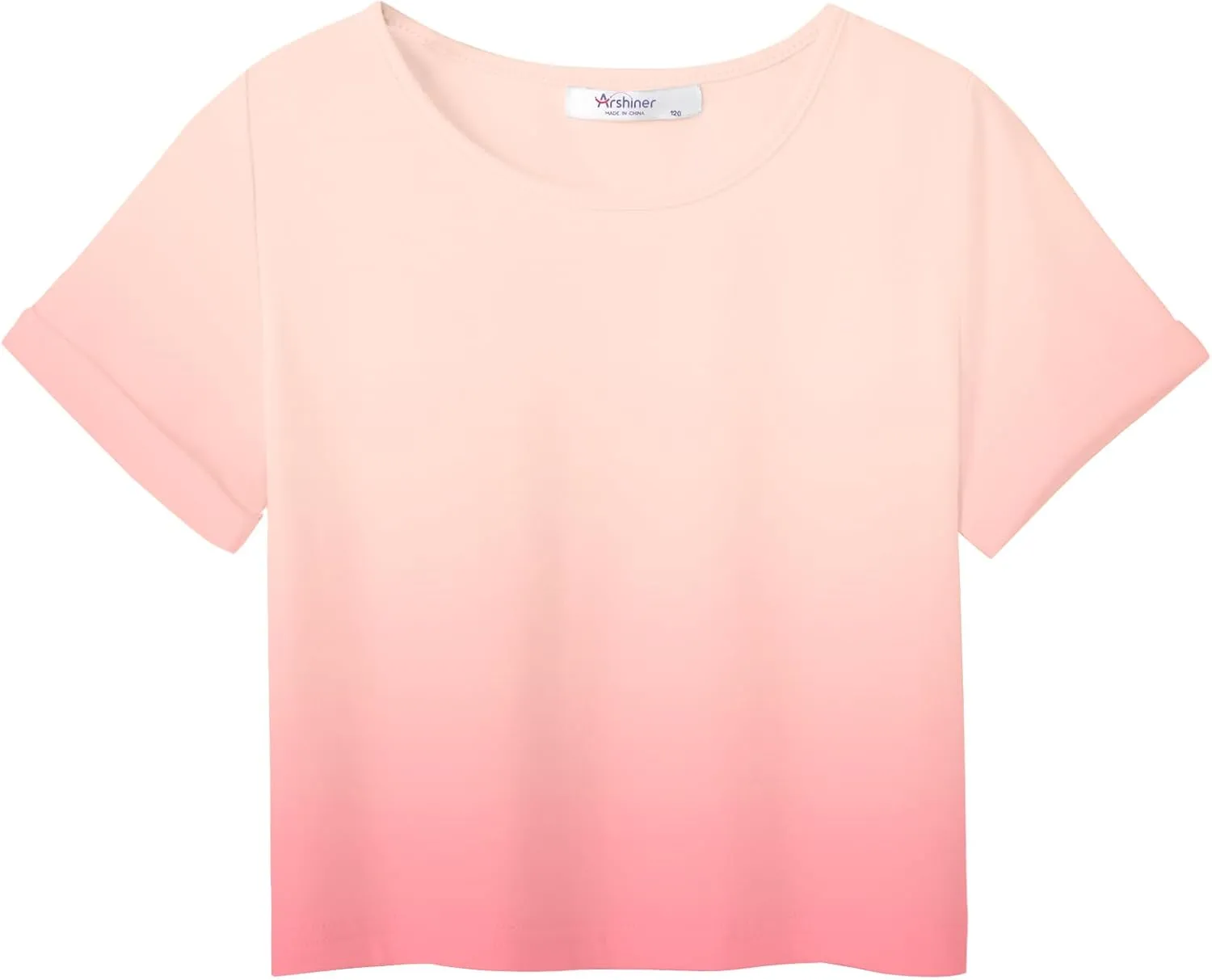 Arshiner Girls Crop Tops Short Sleeve Tie Dye Summer T Shirt Crewneck Rolled Cuffs Fashion Shirts Tee