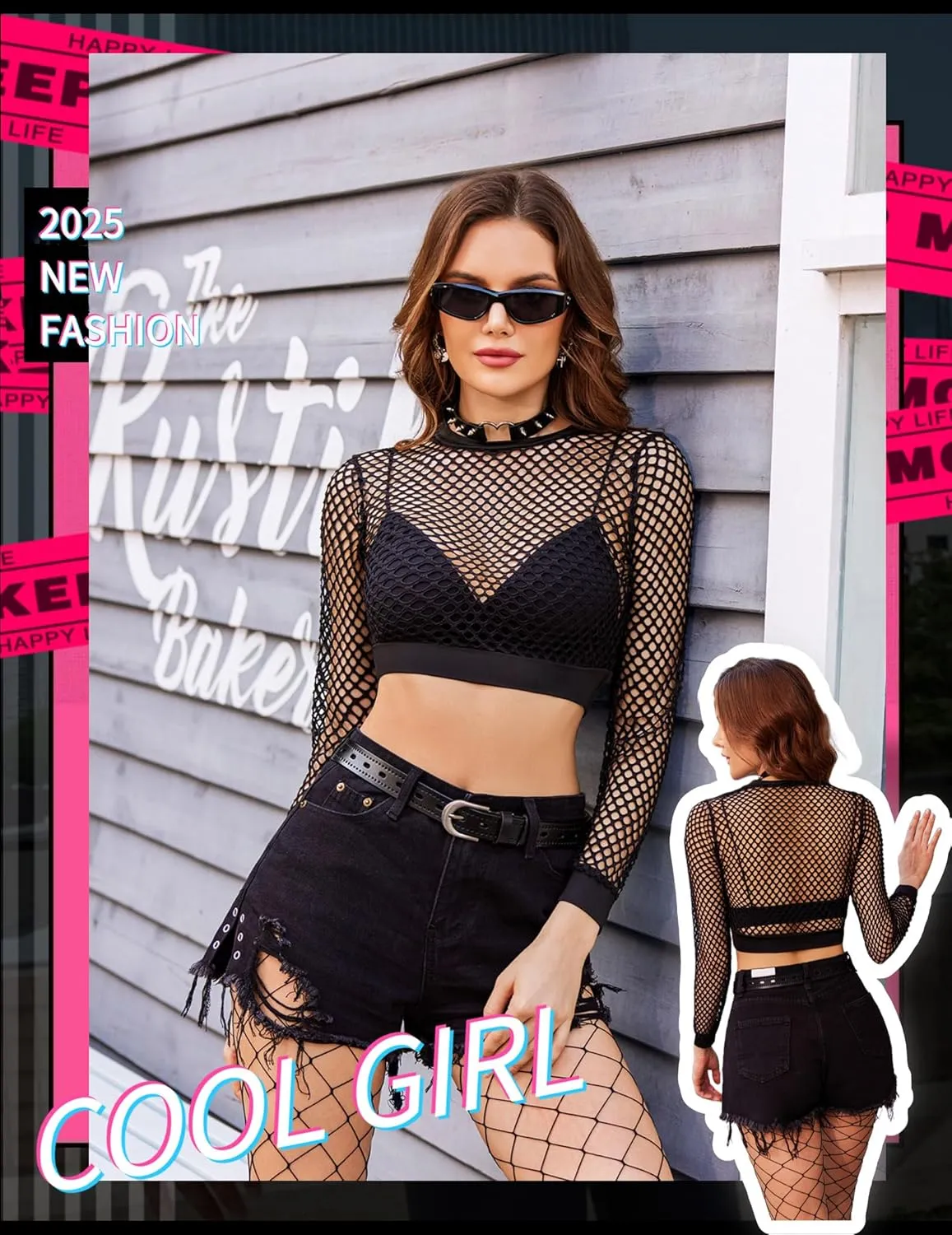 Avidlove Fishnet Top for Women Fishnet Crop Top Long Sleeve Fishnet Shirt Fishnet Long Sleeve Top