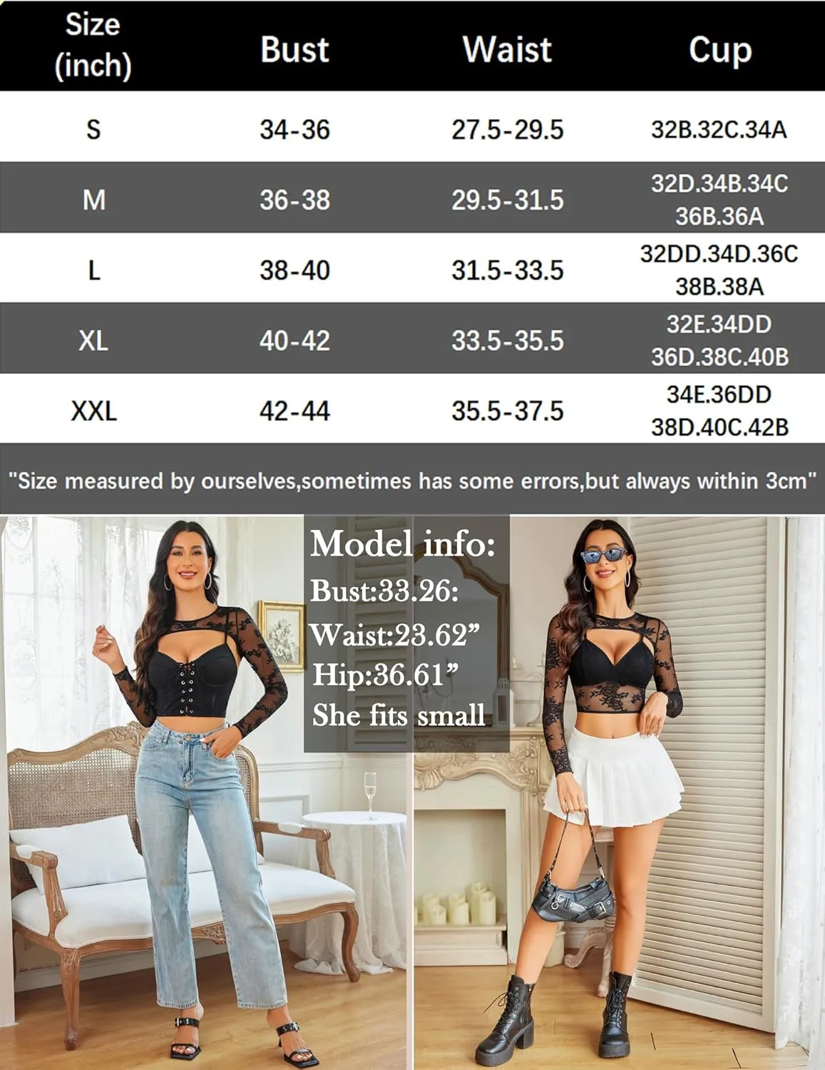 Avidlove Lace Top for Women Long Sleeve Mesh Top 2 Piece Cami Top with Shrug Crew Neck Tops Sheer Blouse See Through Crop Top