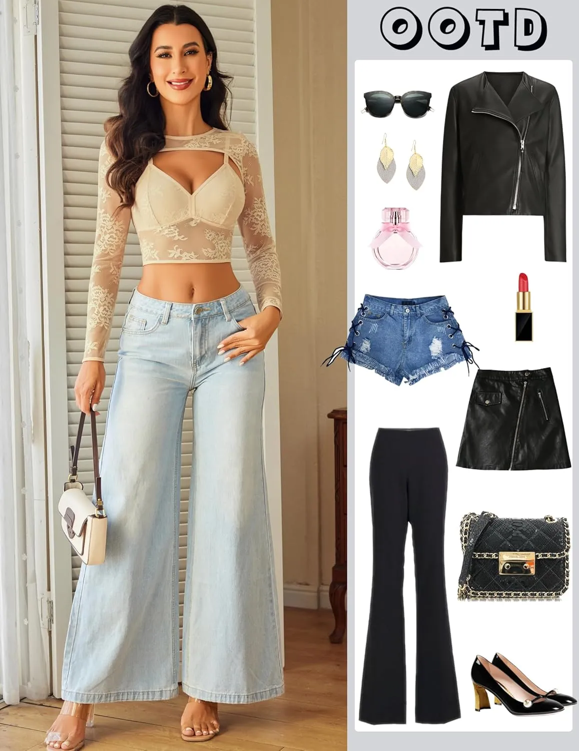 Avidlove Lace Top for Women Long Sleeve Mesh Top 2 Piece Cami Top with Shrug Crew Neck Tops Sheer Blouse See Through Crop Top