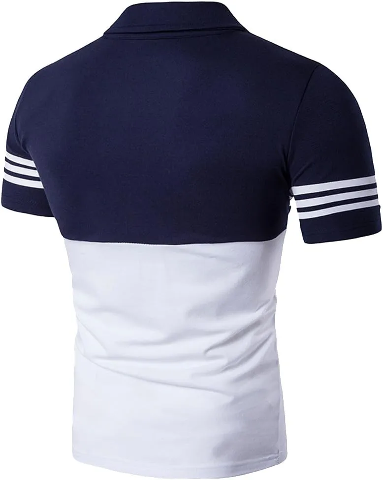 COTTORY Men's Fashion Stripe Contrast Color Short Sleeve Polo T Shirt