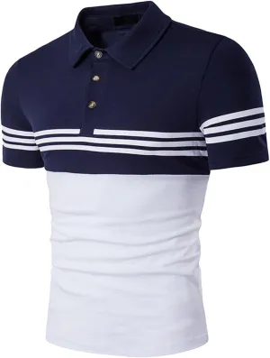 COTTORY Men's Fashion Stripe Contrast Color Short Sleeve Polo T Shirt