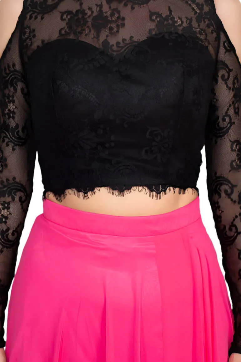 Dave & Johnny Scalloped Neck Cutout Shoulder Illusion Zipper Back Lace Bodice Chiffon Dress