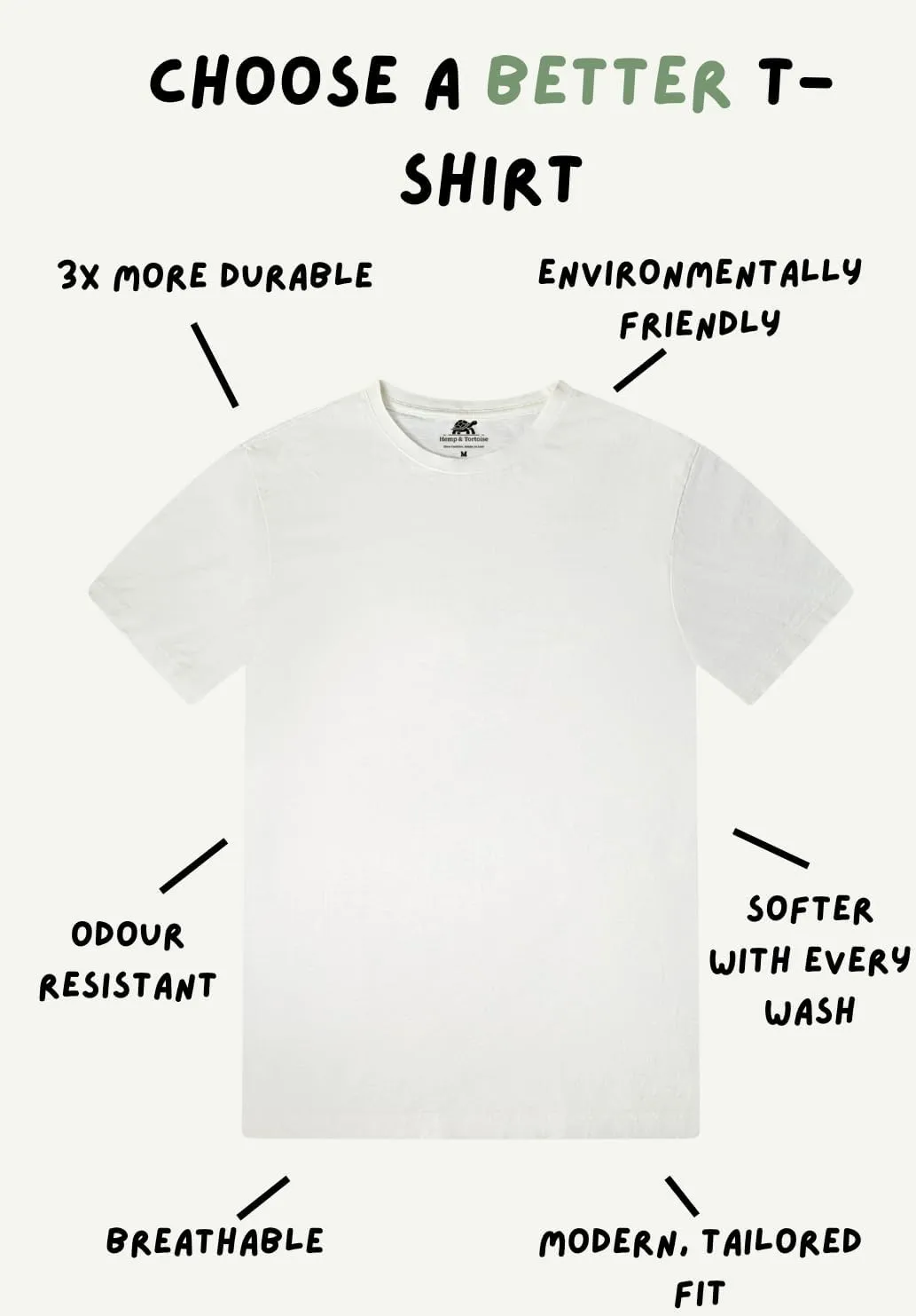 Hemp & Tortoise Men's Hemp T-Shirt  Soft, Durable & Eco-Friendly  55% Hemp, 45% Organic Cotton  Breathable & Long-Lasting