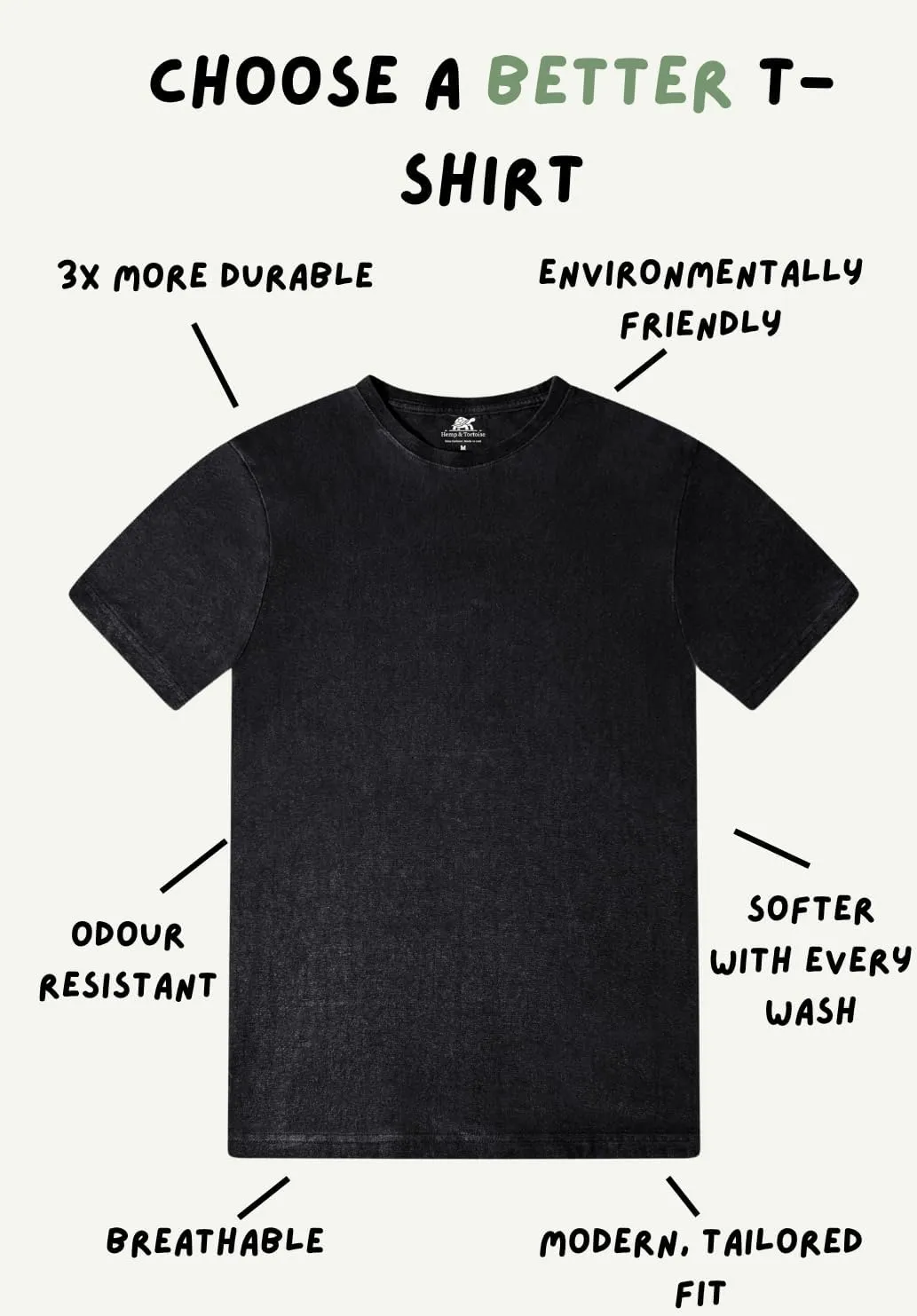 Hemp & Tortoise Men's Hemp T-Shirt  Soft, Durable & Eco-Friendly  55% Hemp, 45% Organic Cotton  Breathable & Long-Lasting