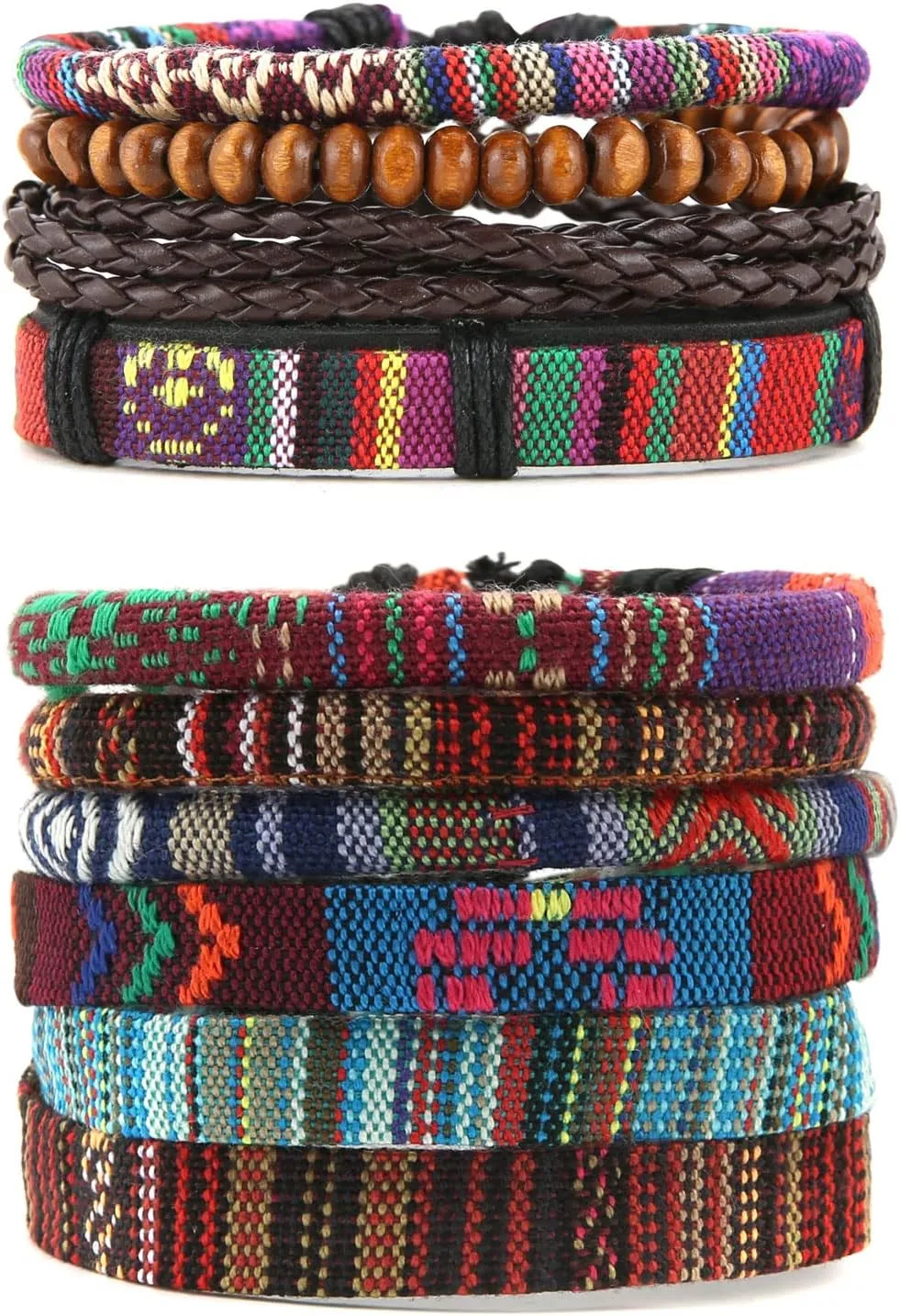 HZMAN Mix 6 Wrap Bracelets Men Women, Hemp Cords Ethnic Tribal Bracelets Wristbands (Mix 6 Wrap)