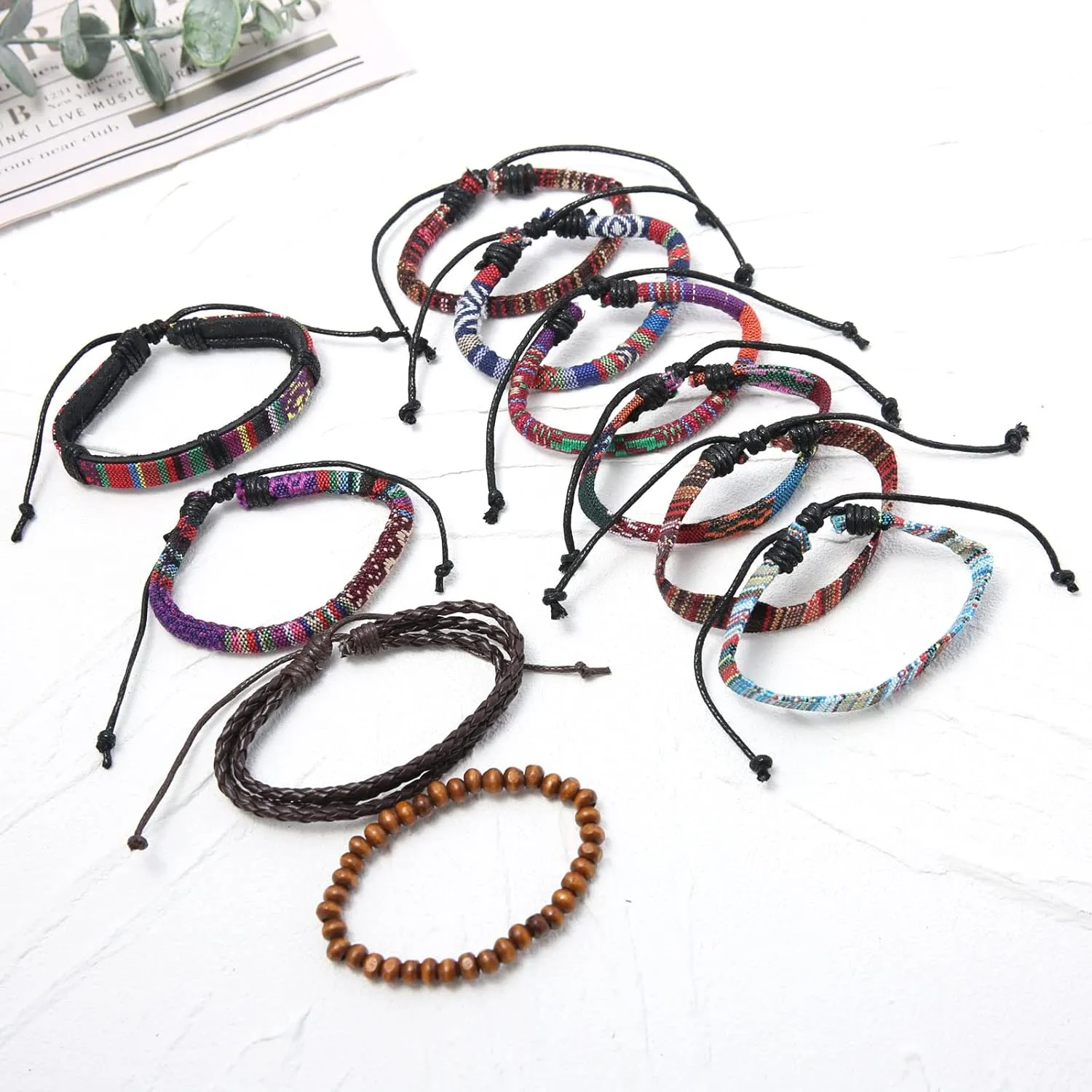 HZMAN Mix 6 Wrap Bracelets Men Women, Hemp Cords Ethnic Tribal Bracelets Wristbands (Mix 6 Wrap)