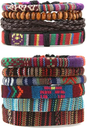 HZMAN Mix 6 Wrap Bracelets Men Women, Hemp Cords Ethnic Tribal Bracelets Wristbands (Mix 6 Wrap)