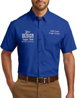 INK STITCH Men W101 Custom Embroidery Logo Texts Care Free Poplin Short Sleeve Shirts