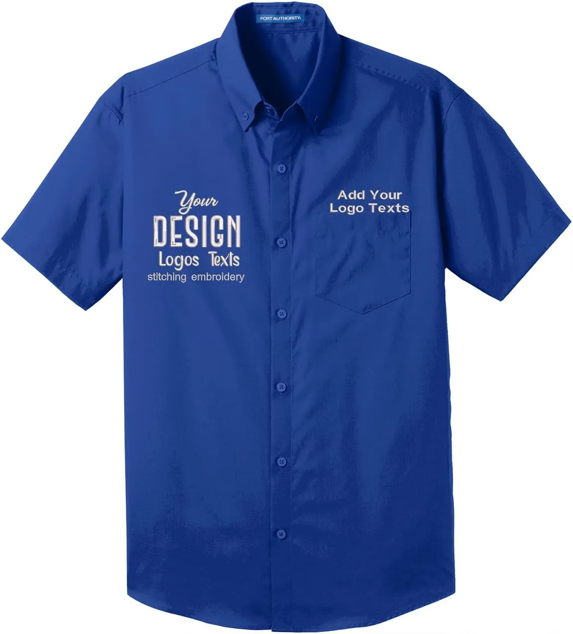 INK STITCH Men W101 Custom Embroidery Logo Texts Care Free Poplin Short Sleeve Shirts