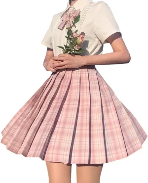 Japanese Pleated Skirt Mini Skirt Women's Summer Plaid Skirt high Waist White Pink Skirt A-Line Uniform Mini Skirt