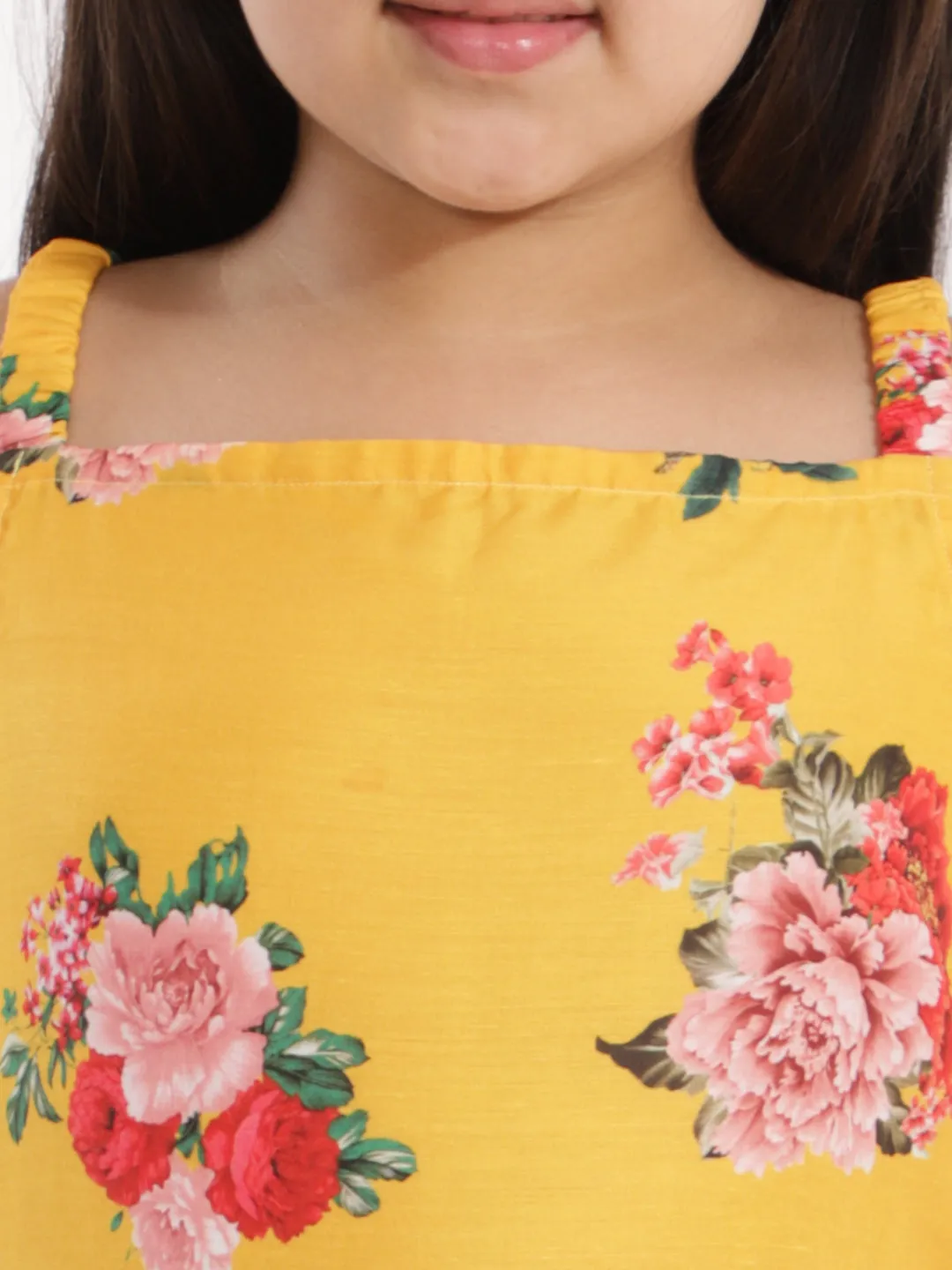 Jashvi Yellow Floral Printed Cotton Silk Siblings Set