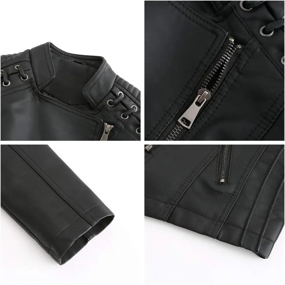 Julymens Women's Faux Leather Motorcycle Jacket Fashion Slim Fit Short Biker Coat