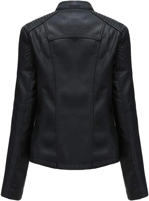 Julymens Women's Faux Leather Motorcycle Jacket Fashion Slim Fit Short Biker Coat