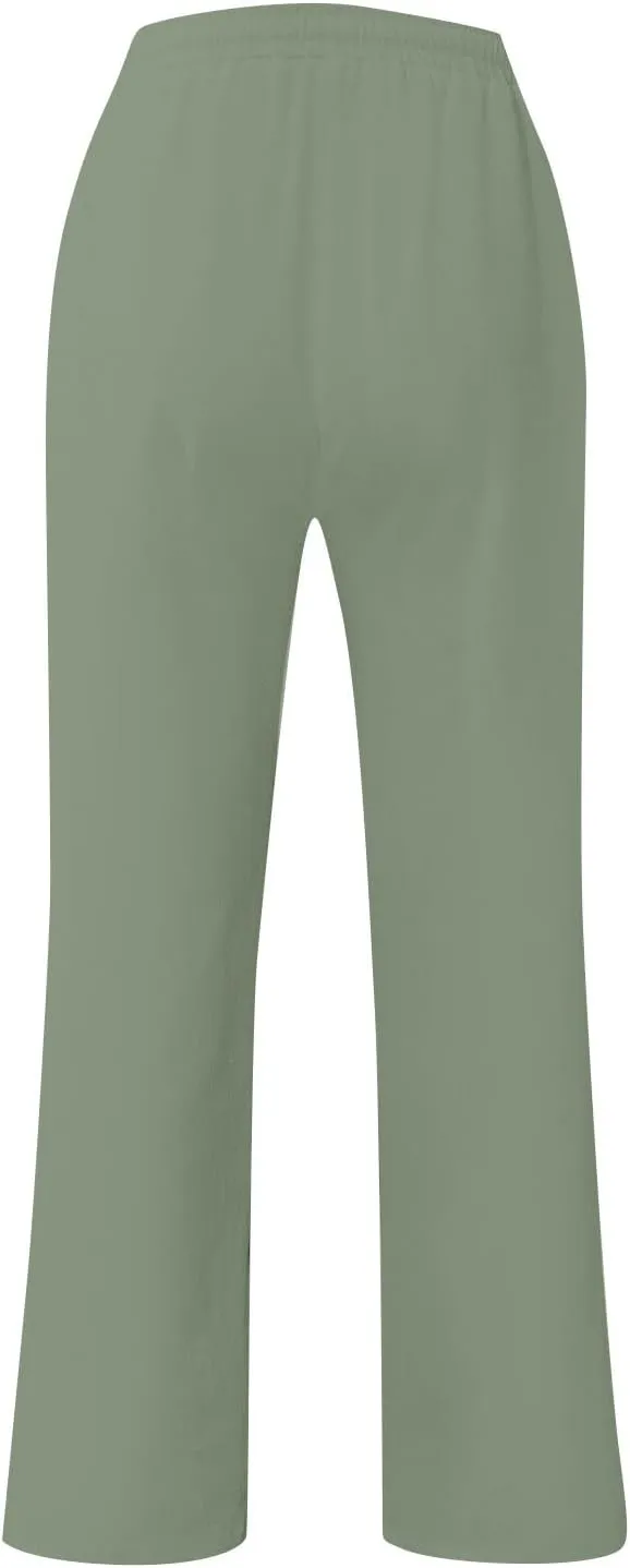 Linen Pants Men Loose Fit Summer Drawstring High Waisted Beach Pants Lightweight Straight Leg Trousers with Pockets