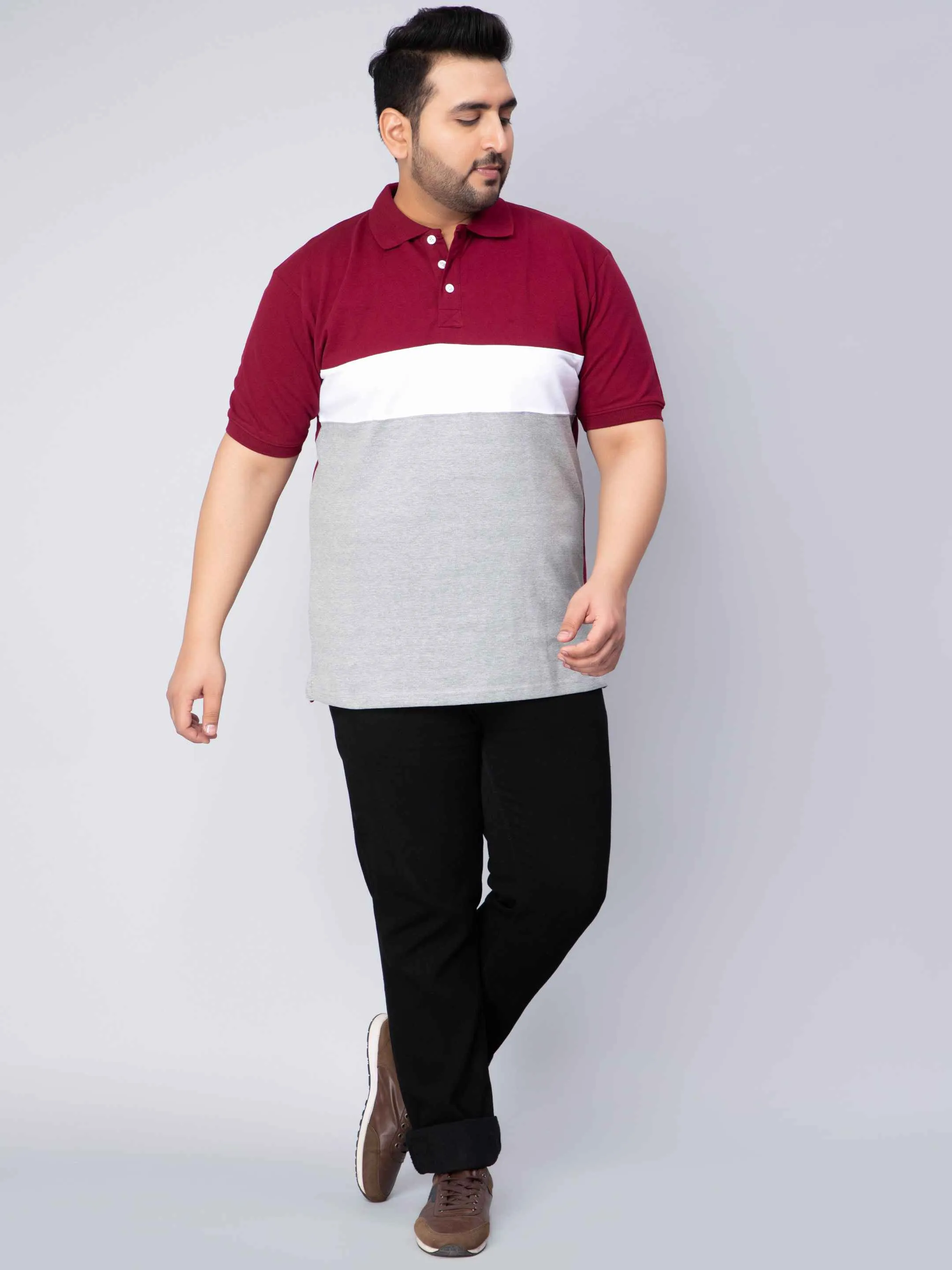 Maroon Triple Stripped Polo