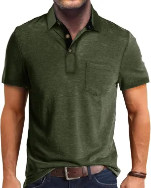 Men Polo Shirt Short Sleeve Casual Classic Cotton Summer Collar Shirts Button Solid Color Basic Polo T Shirt with Pocket
