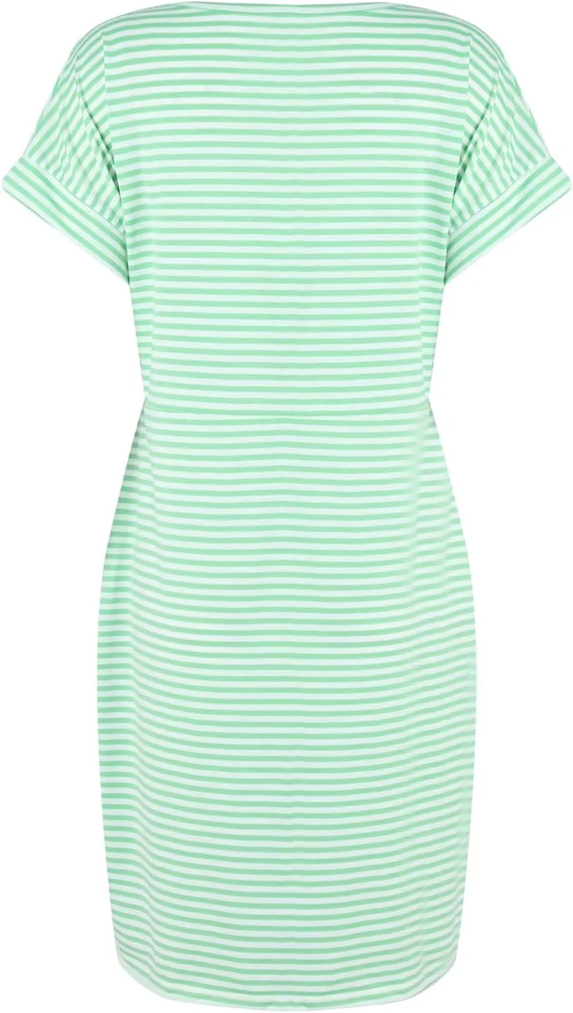 midelxp T Shirt Dresses for Women 2024 Trendy Tie Waist Striped Dress with Pockets Casual Crewneck Short Sleeve Midi Dress