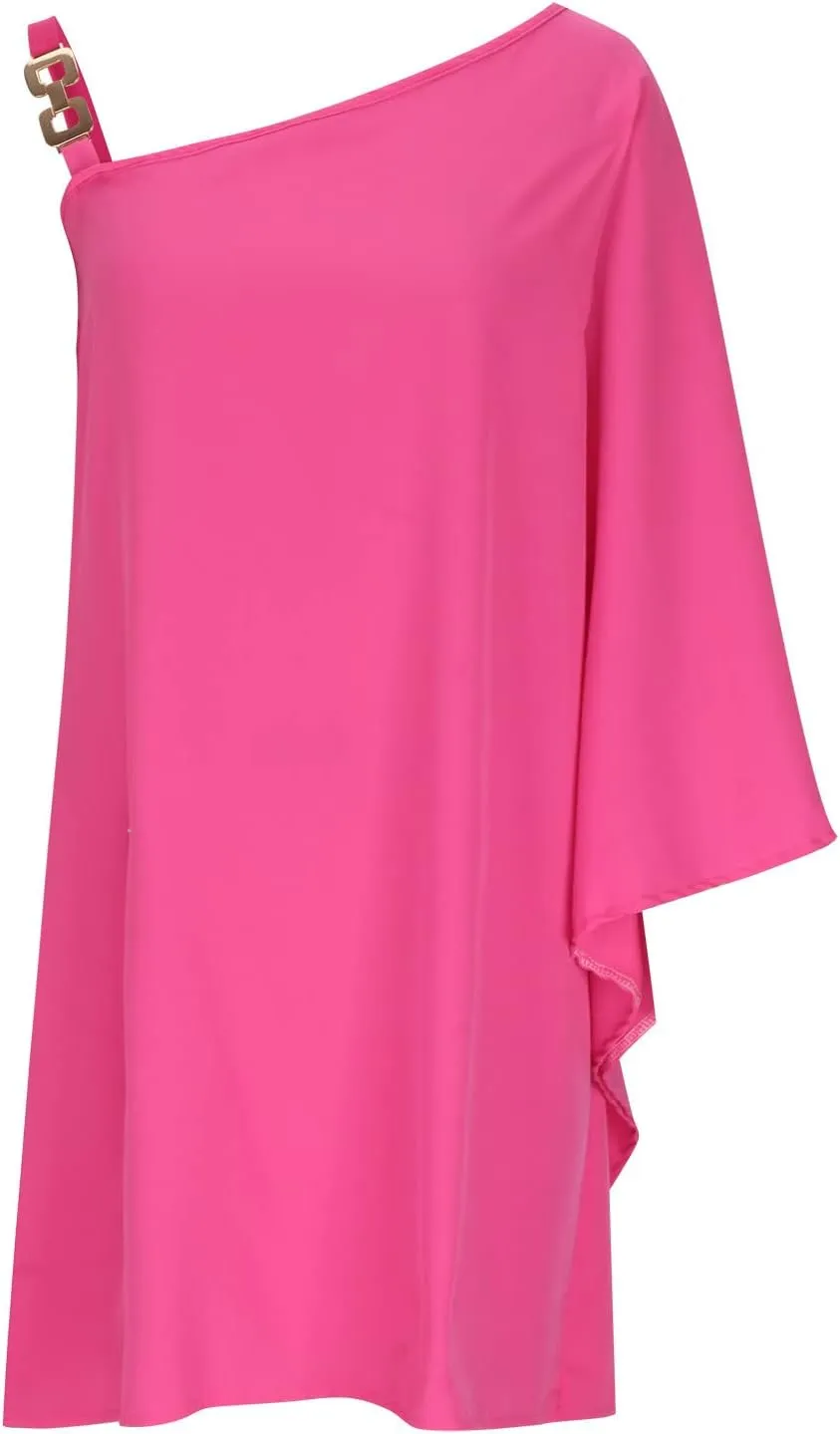 NaRHbrg 2025 Women One Shoulder Casual Summer Dresses Casual Batwing Sleeve One Shoulder Dress Club Party Cocktail Sundress