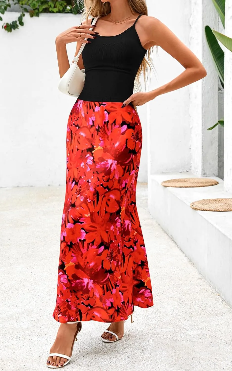 PRETTYGARDEN Spaghetti Strap Tank Top Summer Sets Women 2 Piece Outfits Floral Maxi Skirts for Women Trendy Beach Vacation