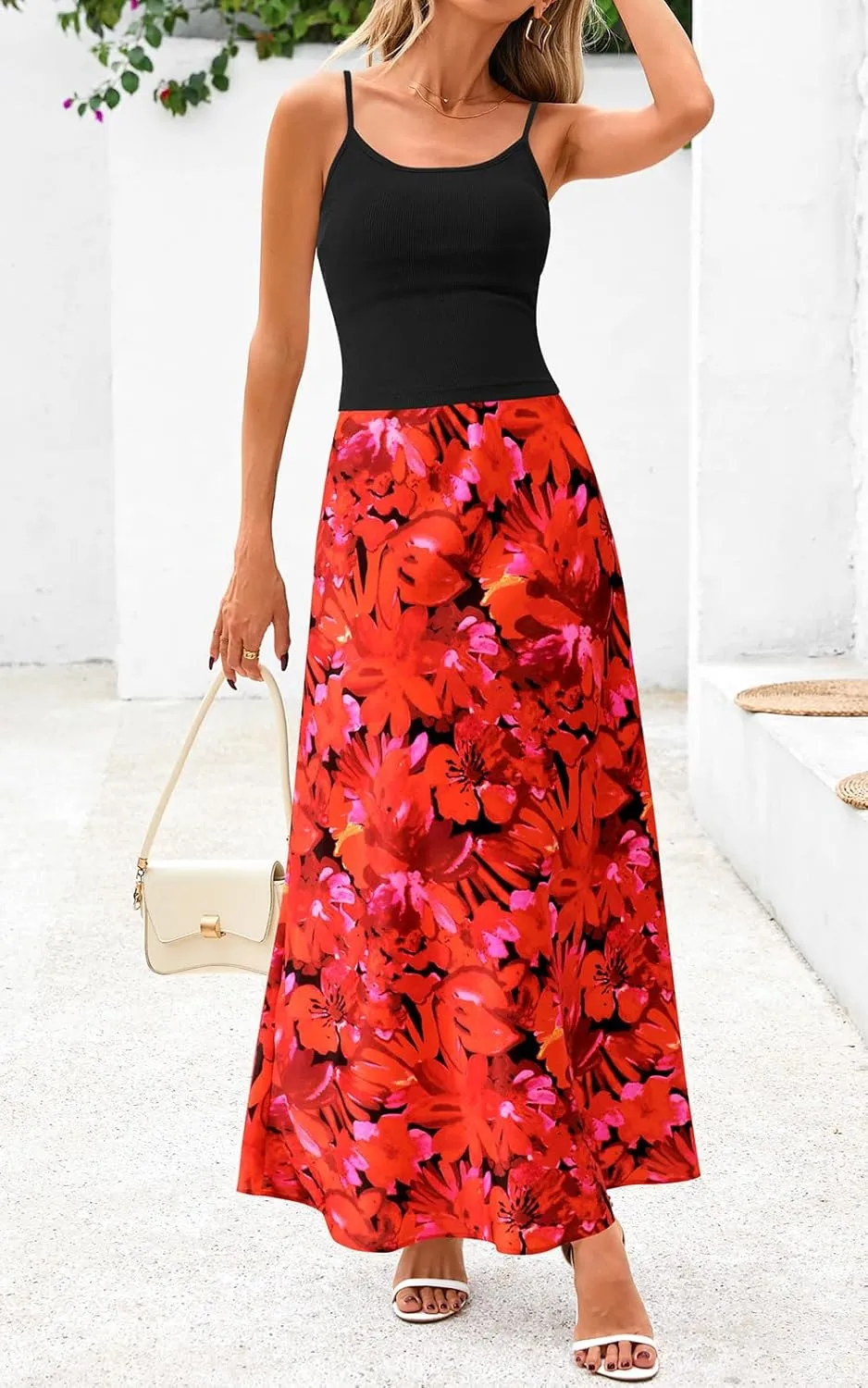 PRETTYGARDEN Spaghetti Strap Tank Top Summer Sets Women 2 Piece Outfits Floral Maxi Skirts for Women Trendy Beach Vacation