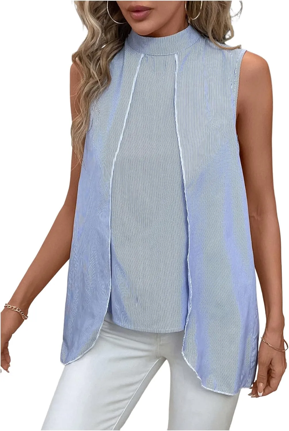 SweatyRocks Women's Asymmetrical Hem Sleeveless Blouse Mock Neck Shirts Top