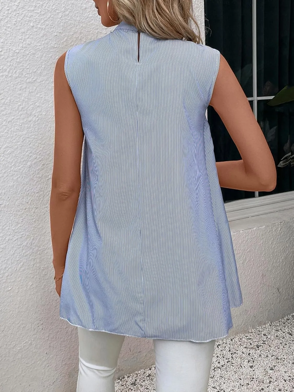 SweatyRocks Women's Asymmetrical Hem Sleeveless Blouse Mock Neck Shirts Top