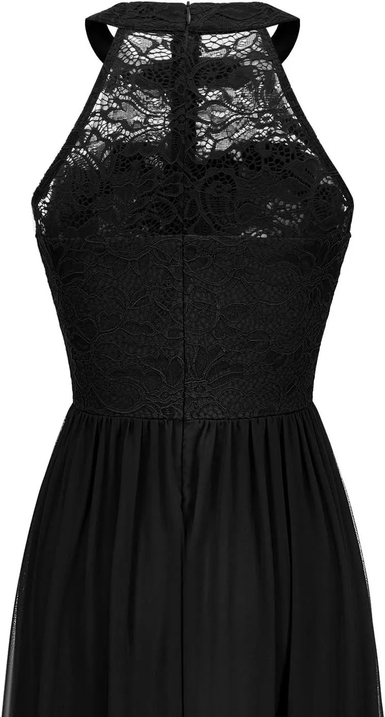 Wedtrend Women's Formal Dress, Halter Long Prom Dress Floral Lace Bridesmaid Dresses