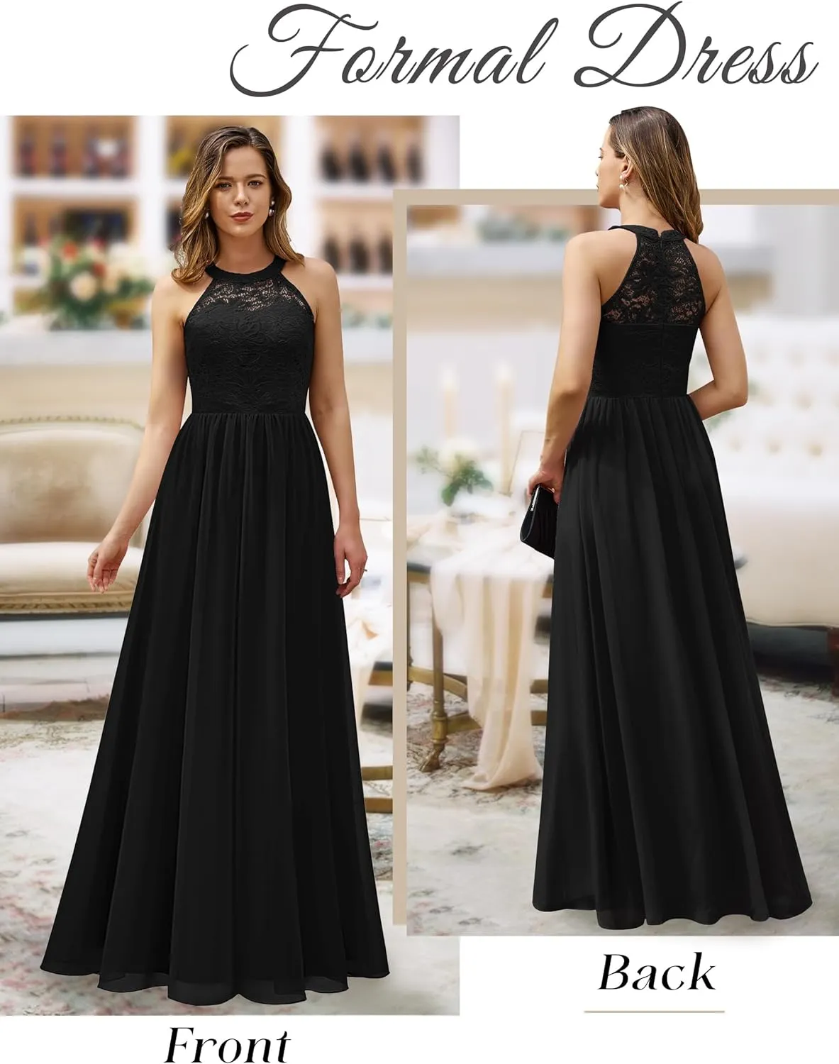 Wedtrend Women's Formal Dress, Halter Long Prom Dress Floral Lace Bridesmaid Dresses