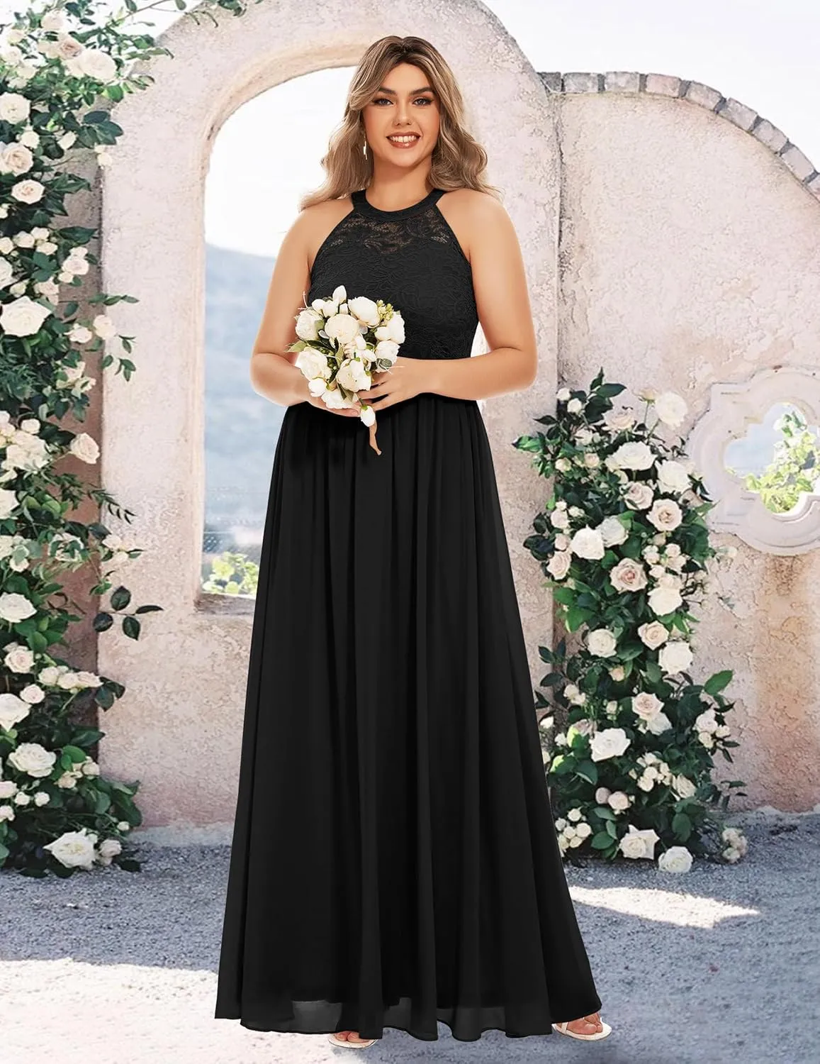 Wedtrend Women's Formal Dress, Halter Long Prom Dress Floral Lace Bridesmaid Dresses
