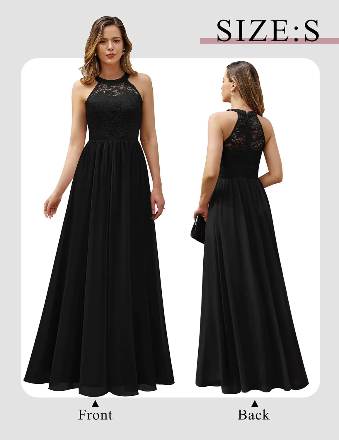 Wedtrend Women's Formal Dress, Halter Long Prom Dress Floral Lace Bridesmaid Dresses