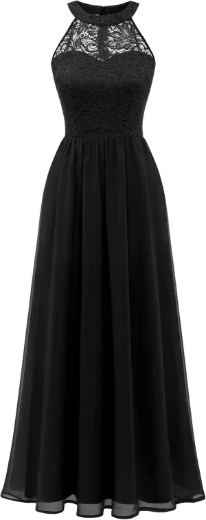 Wedtrend Women's Formal Dress, Halter Long Prom Dress Floral Lace Bridesmaid Dresses