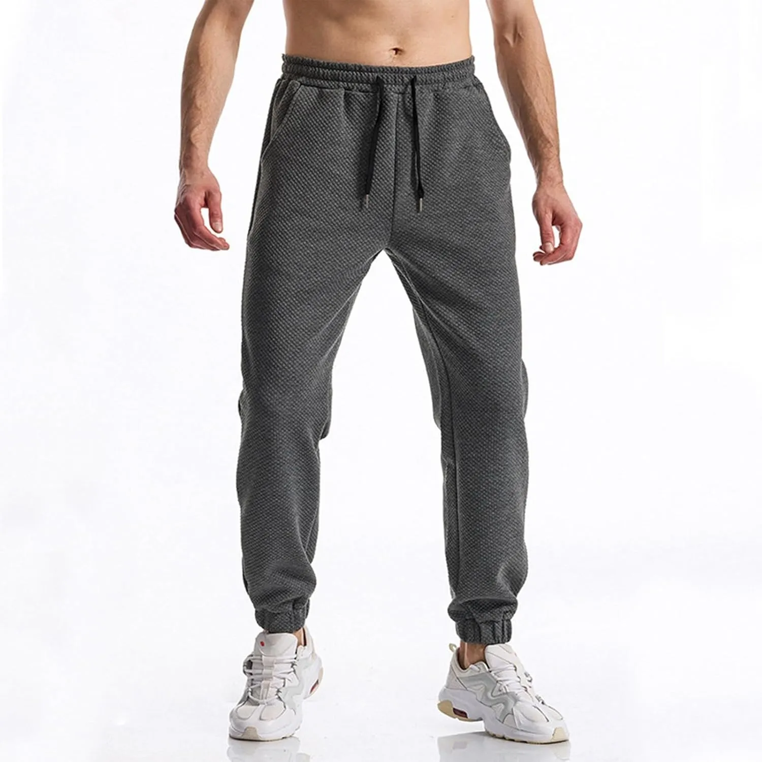 WENKOMG1 Jacquard Sweatpants for Men Tapered Ankle Length Elastic Waist Drawstring Joggers Active Running Jogging Pants