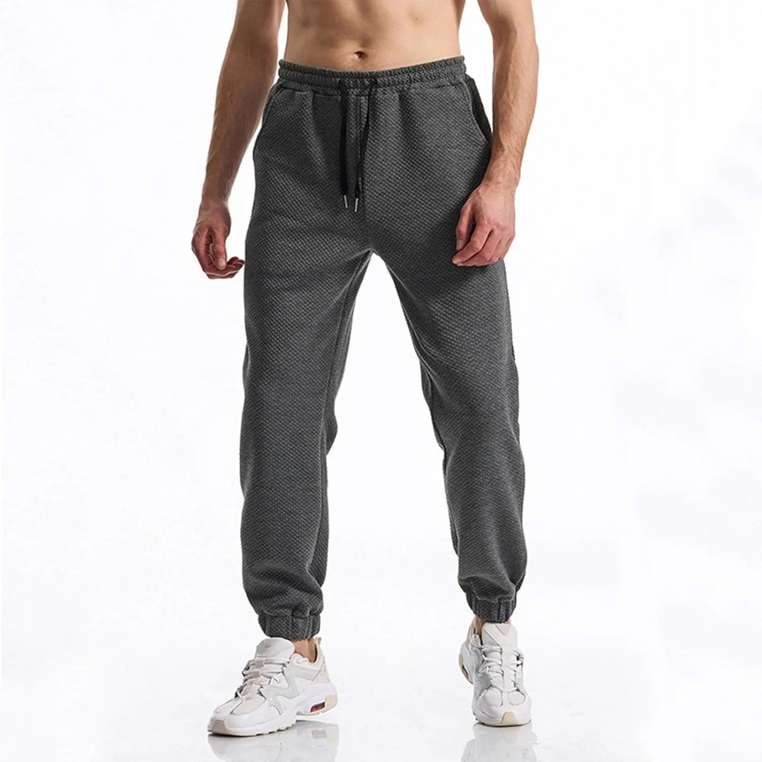 WENKOMG1 Jacquard Sweatpants for Men Tapered Ankle Length Elastic Waist Drawstring Joggers Active Running Jogging Pants