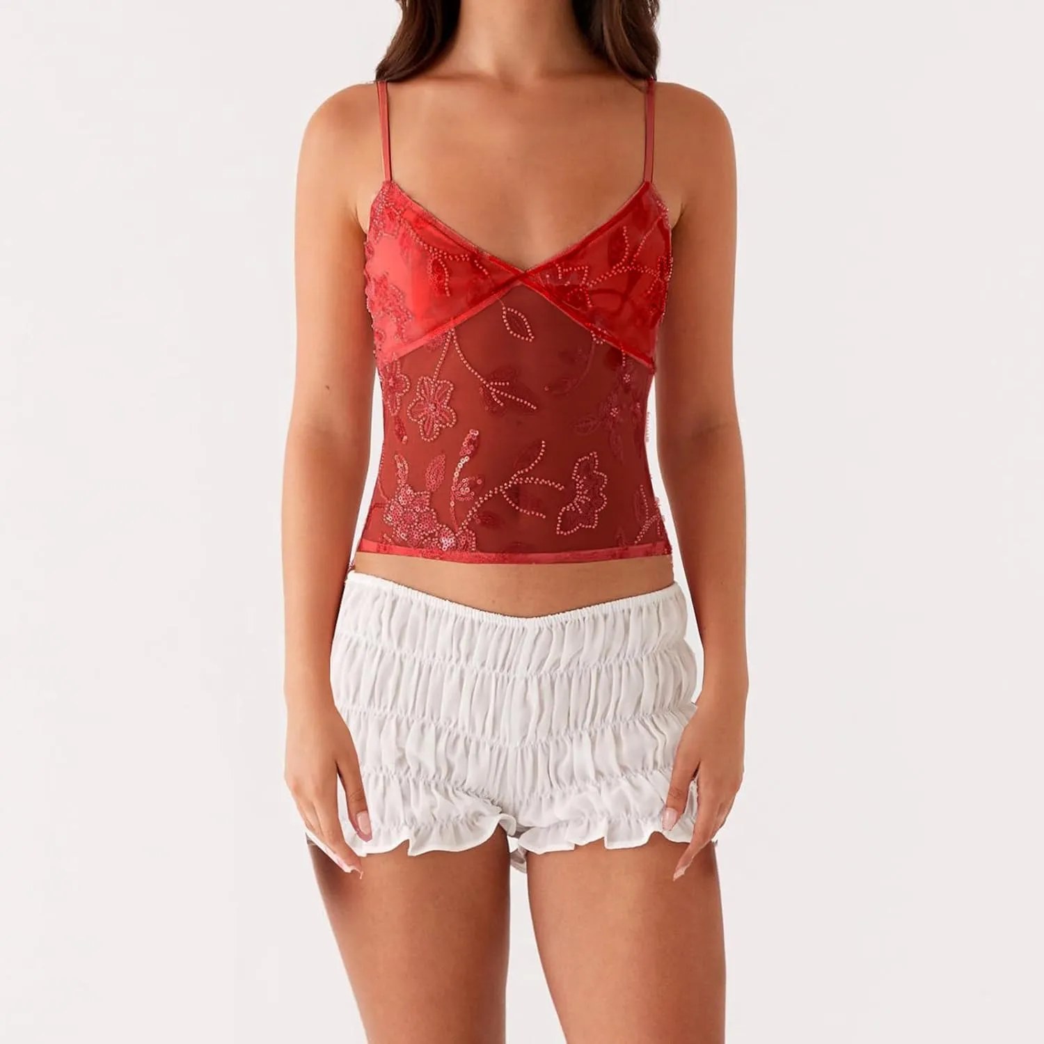 Women Sequin Cami Top Sexy Beaded Sleeveless Halter Crop Top Summer Glitter Backless Club Party Streetwear