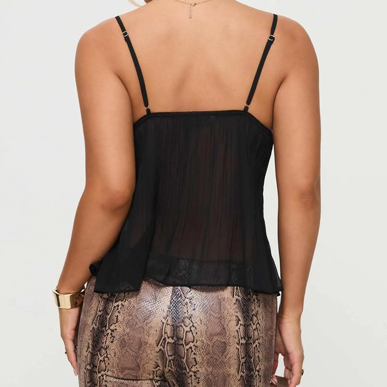 Women Y2k Spaghetti Strap Camisole Crop Top Mesh See Through Slim Fit Tank Top Going Out Shirt Vest Tops Streetwear