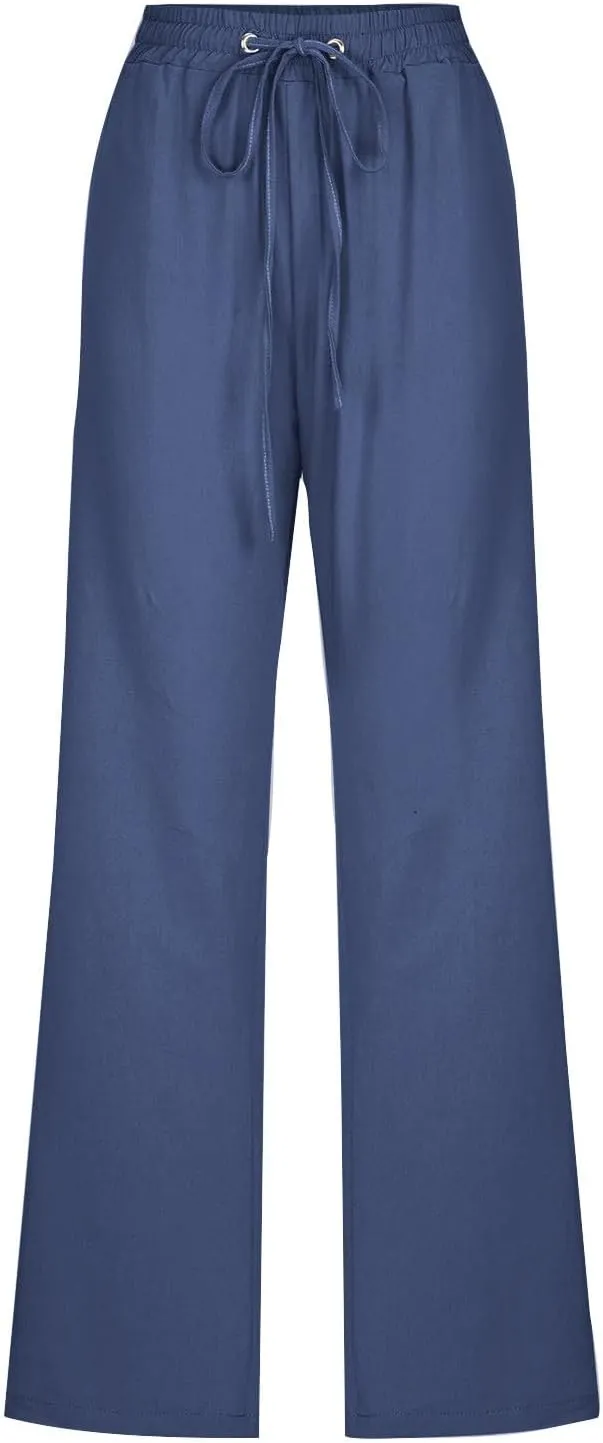 Womens Cotton Linen Pants High Waist Straight Leg Loose Fit Summer Casual Lightweight Plus Size Trousers with Pockets