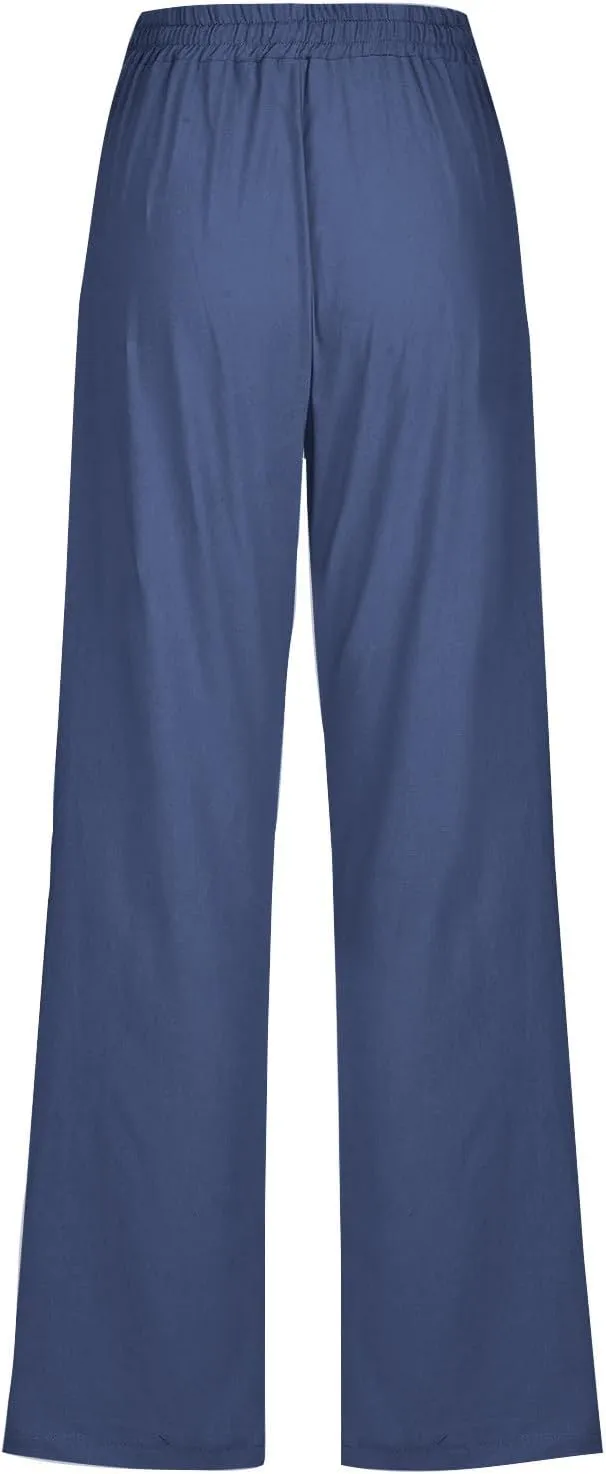 Womens Cotton Linen Pants High Waist Straight Leg Loose Fit Summer Casual Lightweight Plus Size Trousers with Pockets
