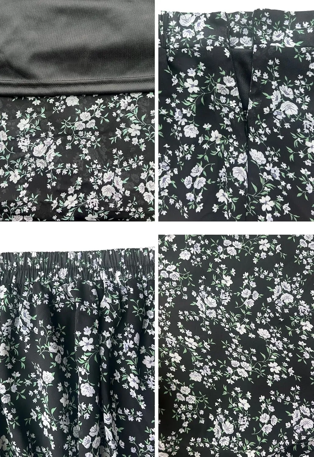 Womens Floral Print Midi Skirt Casual High Elastic Waist Zipper Vintage Long Boho Skirts for Women