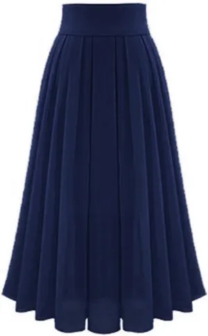 Womens Flowy Pleated Midi Skirt High Waist Boho Swing Pleated Skirt Chiffon Casual Elastic A-Line Long Skirts
