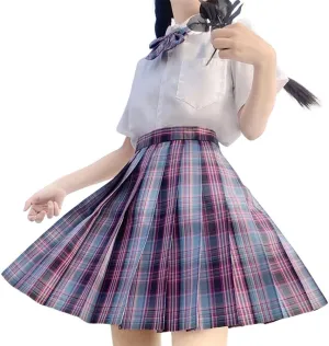 Women's Girls Plaid Pleated Skirt High Waisted Japanese School Uniform A-line Pleated JK Skirt Skater Tennis