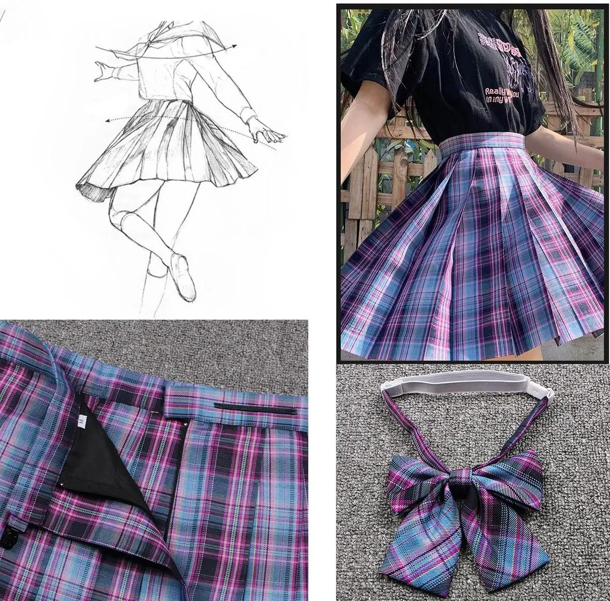 Women's Girls Plaid Pleated Skirt High Waisted Japanese School Uniform A-line Pleated JK Skirt Skater Tennis