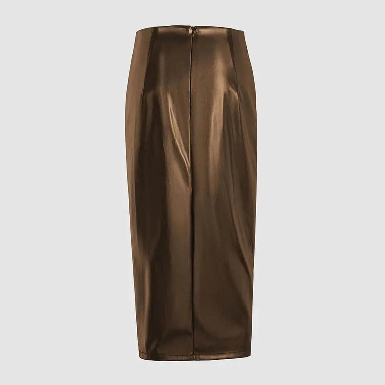 Women's High Waist Faux Leather Pencil Skirts Casual Asymmetrical Side Slit Work Going Out Bodycon Midi Skirt