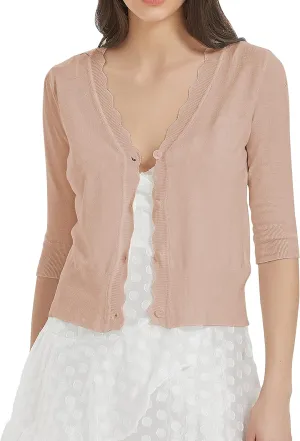 Women's Short Sleeve Cropped Cardigan Button Down Sweater Lightweight Knit Shrugs
