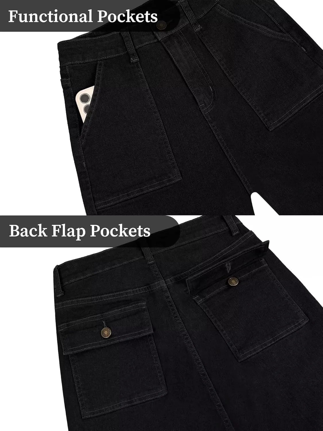 Womens Wide Leg Jeans High Waisted Carpenter Cargo Jeans Casual 90s Y2K Flap Pocket Straight Leg Jeans for Women
