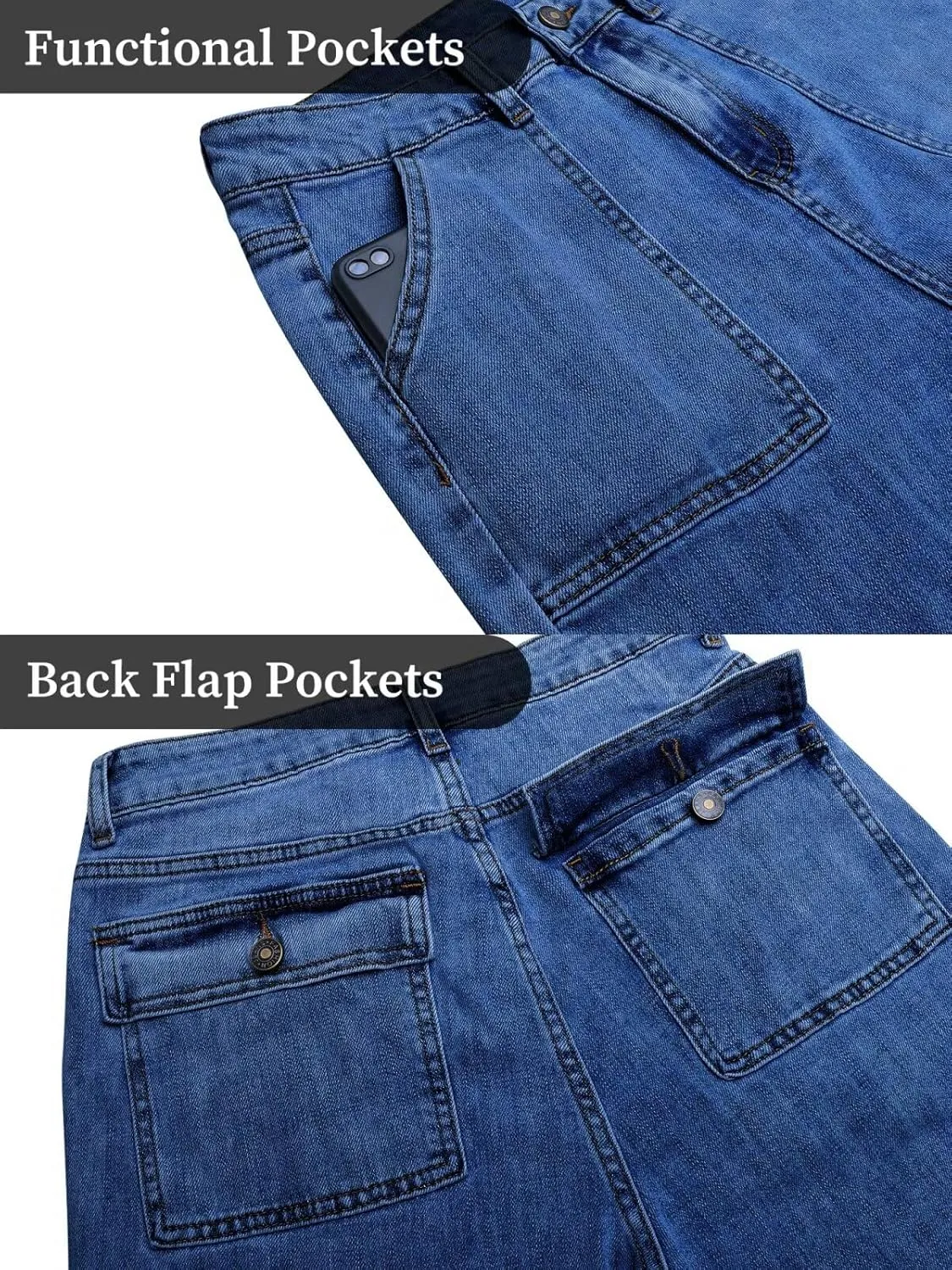 Womens Wide Leg Jeans High Waisted Carpenter Cargo Jeans Casual 90s Y2K Flap Pocket Straight Leg Jeans for Women
